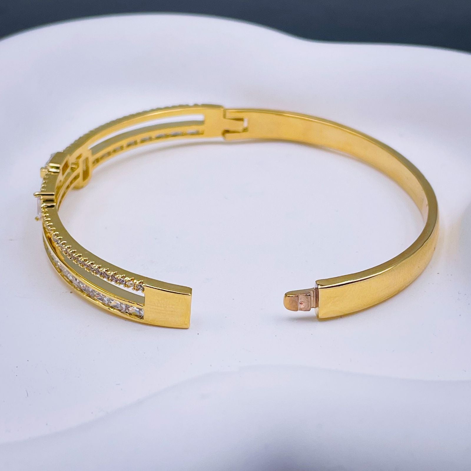 Dual Layer Baguette CZ 18K Gold Openable Kada Bracelet Bulk