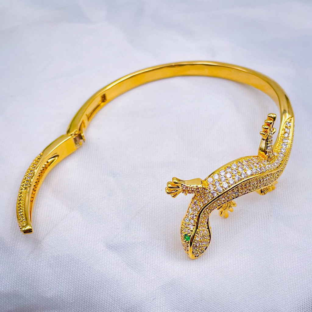 Lizard Reptile Cubic Zirconia 18K Gold Openable Kada Bracelet Bulk