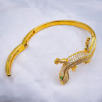 Lizard Reptile Cubic Zirconia 18K Gold Openable Kada Bracelet Bulk