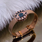 Evil Eye Medallion Rose Gold Adjustable Mesh Watch Strap Bracelet Bulk