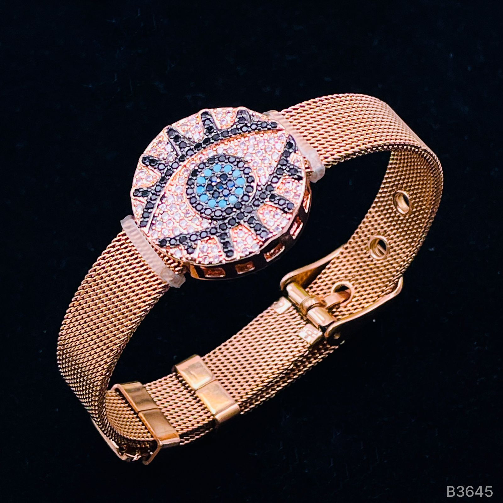 Evil Eye Medallion Rose Gold Adjustable Mesh Watch Strap Bracelet Bulk