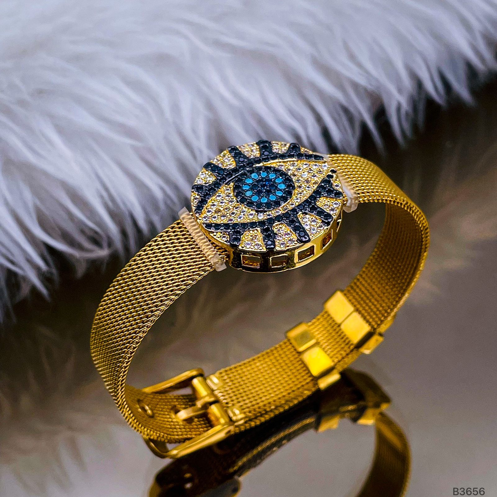 Evil Eye Medallion Rose Gold Adjustable Mesh Watch Strap Bracelet Bulk Secondary image