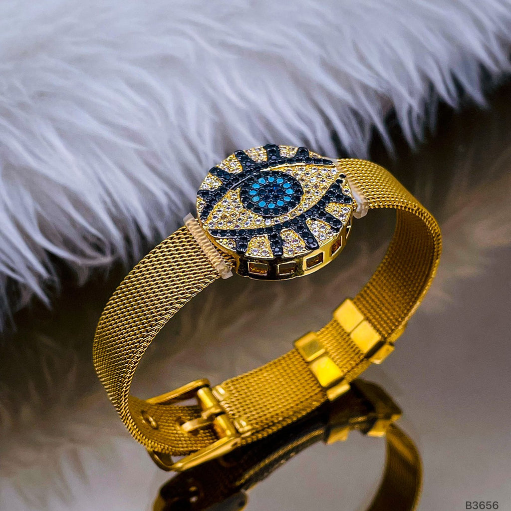 Evil Eye Medallion Rose Gold Adjustable Mesh Watch Strap Bracelet Bulk