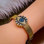 Evil Eye Medallion Rose Gold Adjustable Mesh Watch Strap Bracelet Bulk