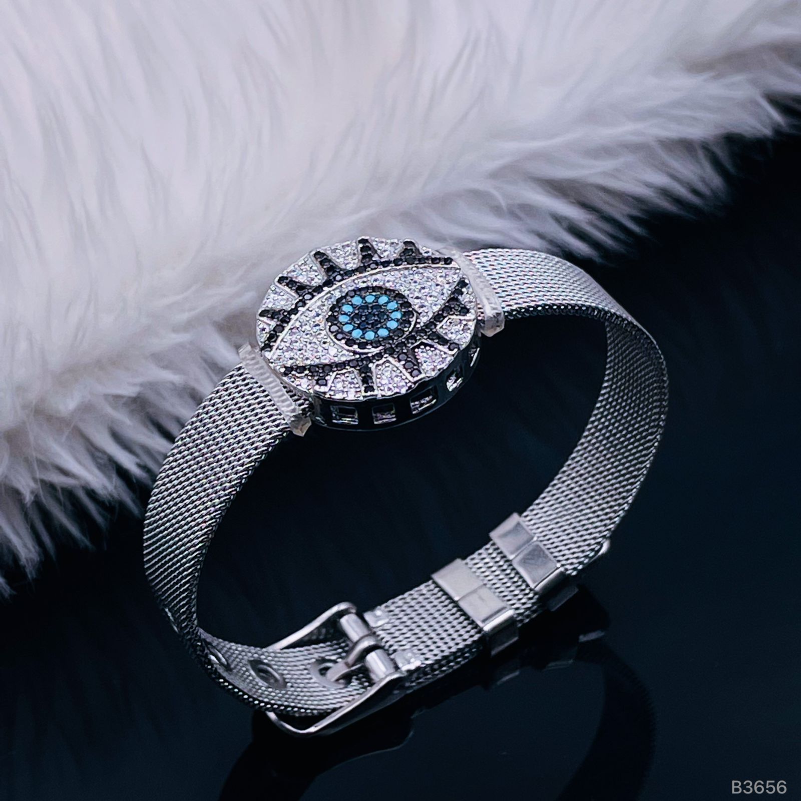 Evil Eye Medallion Rose Gold Adjustable Mesh Watch Strap Bracelet Bulk