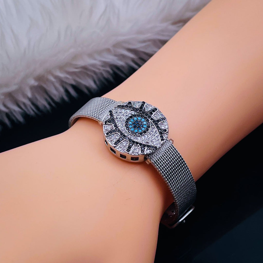 Evil Eye Medallion Rose Gold Adjustable Mesh Watch Strap Bracelet Bulk