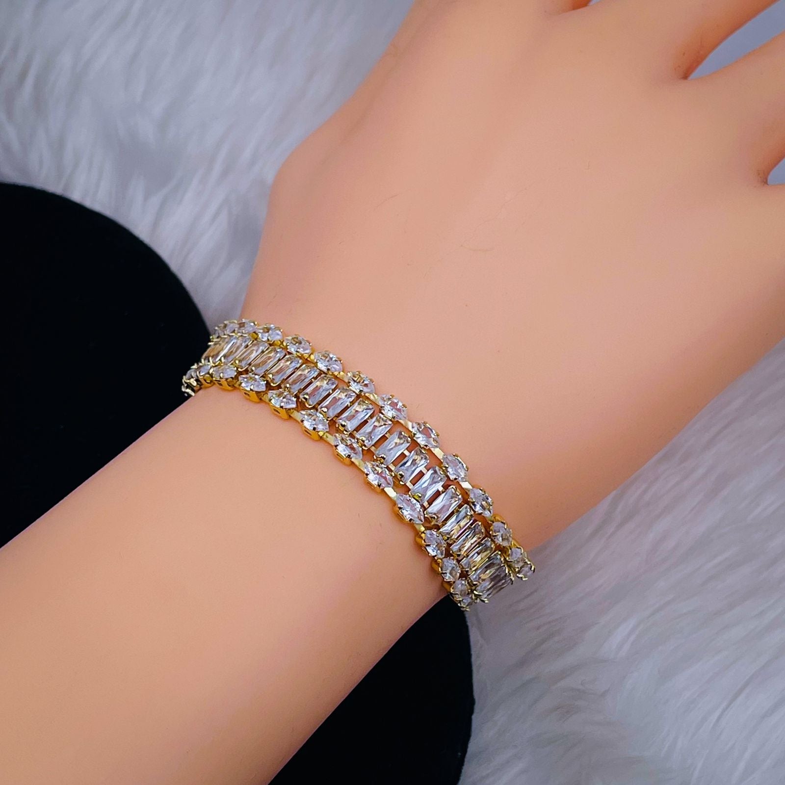 Baguette Marquise CZ 18K Gold Tennis Solitaire Bracelet Bulk
