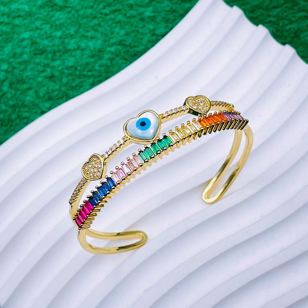 Mother Of Pearl Evil Eye Multi Color Rainbow Cuff Kada Bracelet Bulk Main image