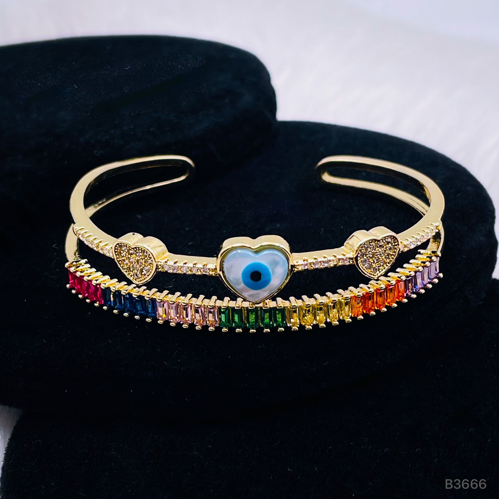 Mother Of Pearl Evil Eye Multi Color Rainbow Cuff Kada Bracelet Bulk