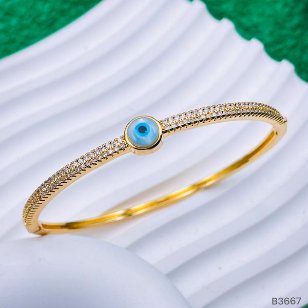 Mother Of Pearl Evil Eye CZ 18K Gold Openable Kada Bracelet Bulk Main image