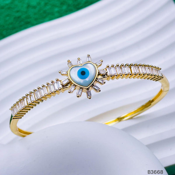 Shining Heart Mother of Pearl Evil Eye 18K Gold Openable Kada Bracelet for Women Main image