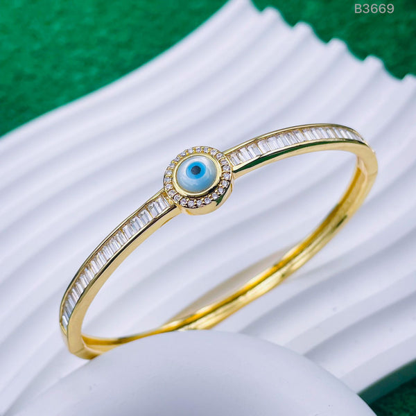 Mother Of Pearl Evil Eye Baguette CZ Gold Openable Kada Bracelet Bulk Main image