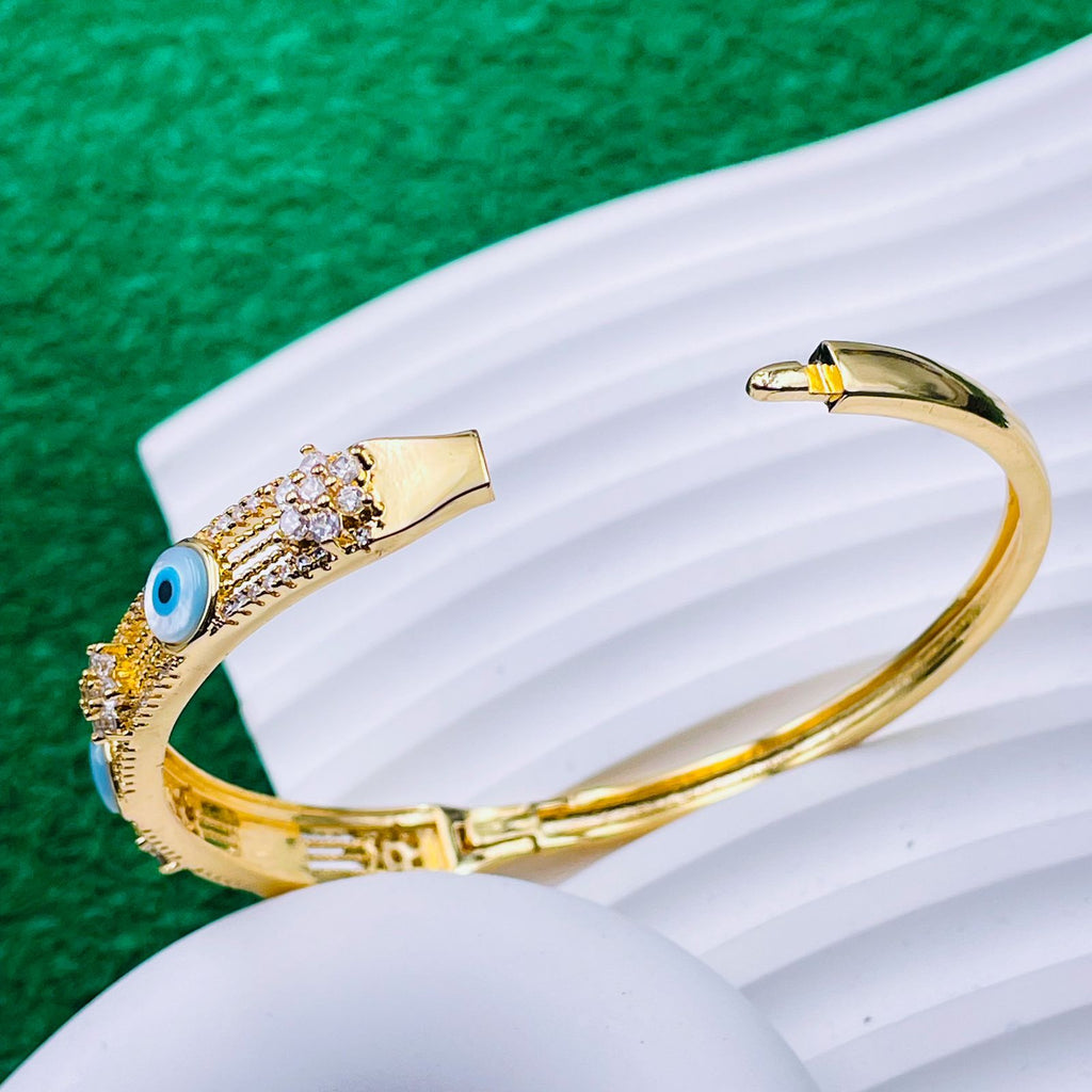 Flower Nakshatra Triple Evil Eye 18K Gold Openable Kada Bracelet Bulk