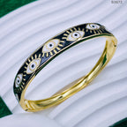 Black Enamel Evil Eye Gold Anti Tarnish Openable Kada Bracelet Bulk