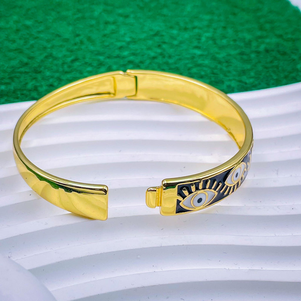 Black Enamel Evil Eye Gold Anti Tarnish Openable Kada Bracelet Bulk