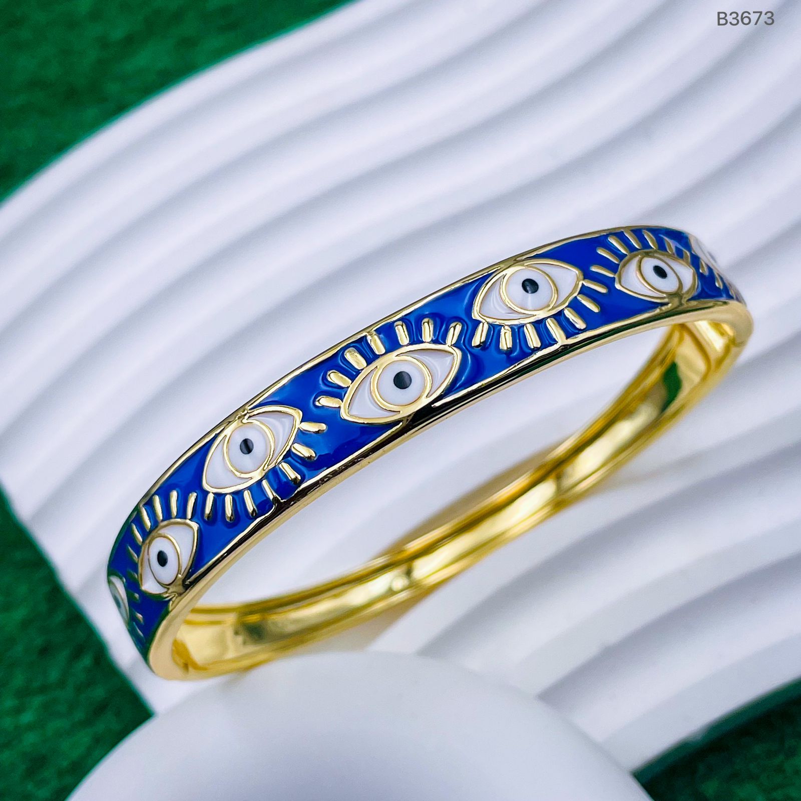 Black Enamel Evil Eye Gold Anti Tarnish Openable Kada Bracelet Bulk