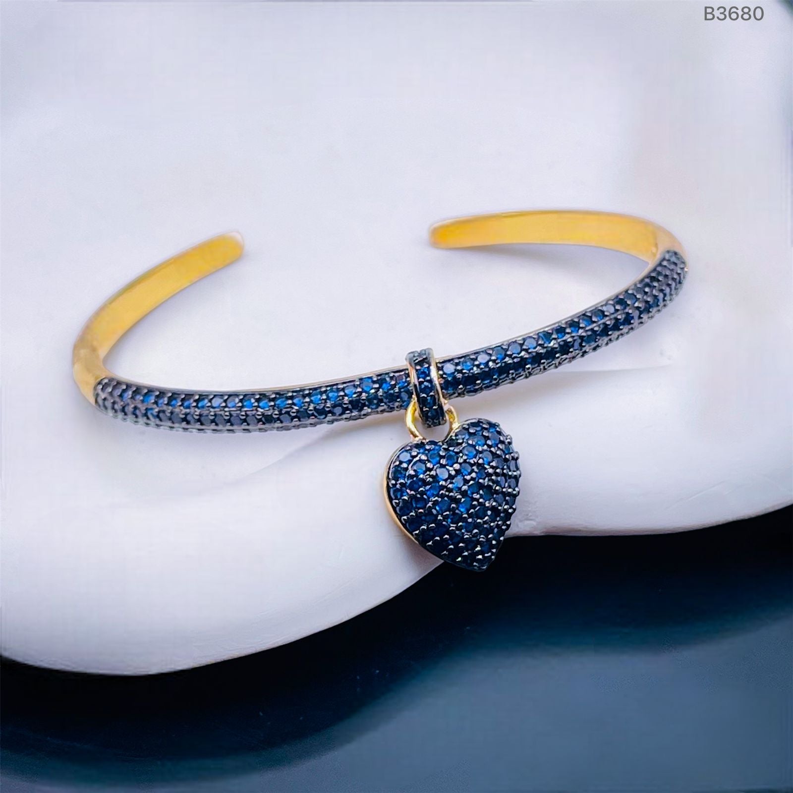 Blue Heart Love Cubic Zirconia 18K Gold Openable Kada Bracelet Bulk Main image