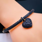 Blue Heart Love Cubic Zirconia 18K Gold Openable Kada Bracelet Bulk