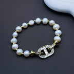 Cd Cubic Zirconia Pearl Silver Stretchable Free Size Bracelet Bulk