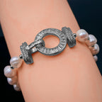 Ring Baguette CZ Pearl Silver Stretchable Free Size Bracelet Bulk