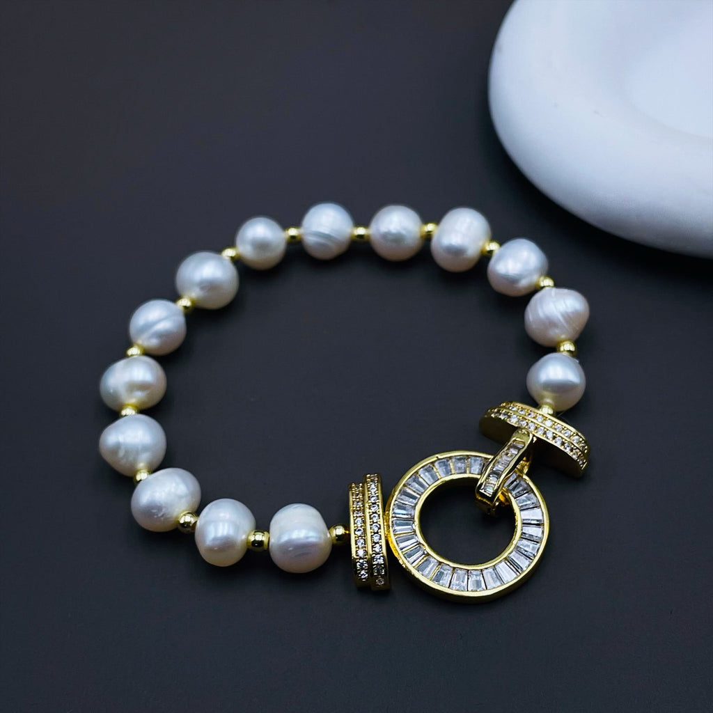 Ring Baguette CZ Pearl Silver Stretchable Free Size Bracelet Bulk