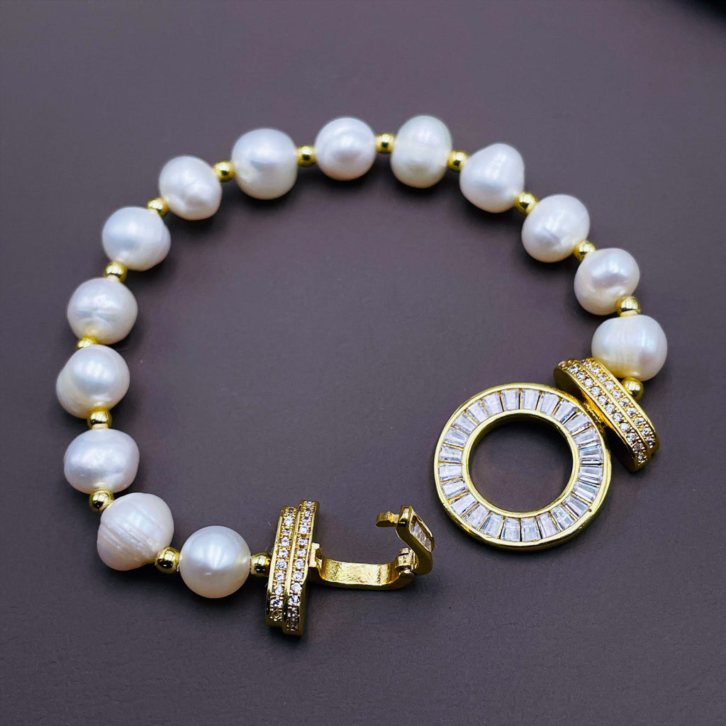 Ring Baguette CZ Pearl Silver Stretchable Free Size Bracelet Bulk