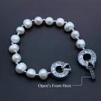 Dual Ring Baguette CZ Pearl Silver Stretchable Free Size Bracelet Bulk