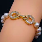Dual Ring Baguette CZ Pearl Silver Stretchable Free Size Bracelet Bulk