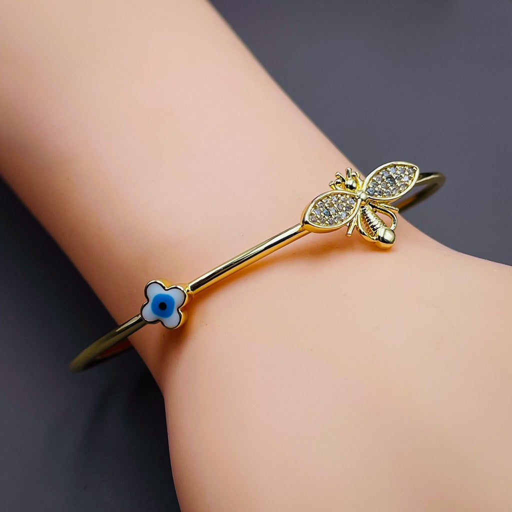 Butterfly Evil Eye Clover 18K Gold Cuff Kada Bangle For Women Bulk