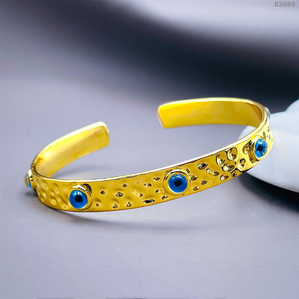5 Evil Eye 18K Beaten Gold Anti Tarnish Cuff Kada Bangle Women Bulk