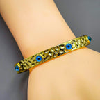 5 Evil Eye 18K Beaten Gold Anti Tarnish Cuff Kada Bangle Women Bulk