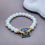 Sapphire Blue Square Baguette CZ Gold Pearl Stretchable Bracelet Bulk