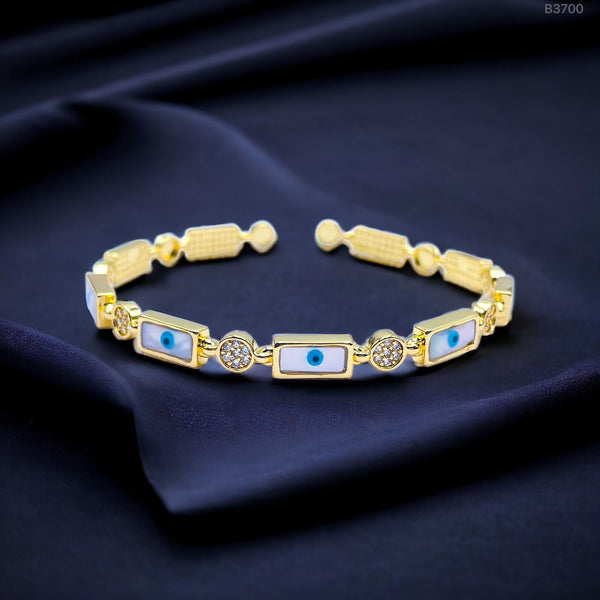 Rectangle Oval Mother Of Pearl Evil Eye 18K Gold Cuff Kada Bangle Bulk Main image
