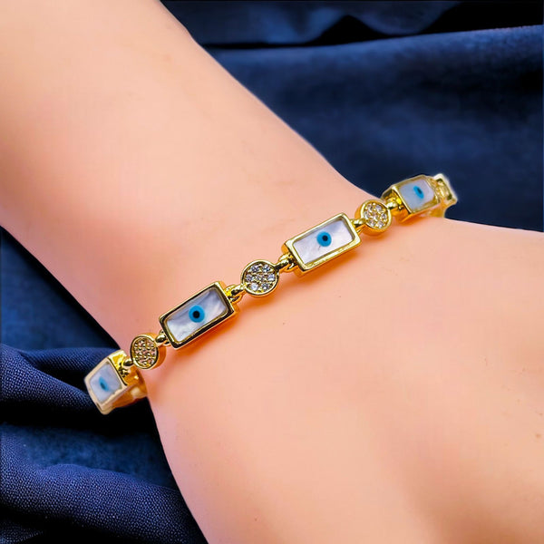 Rectangle Oval Mother Of Pearl Evil Eye 18K Gold Cuff Kada Bangle Bulk Secondary image