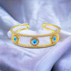 Three Evil Eye Mother Of Pearl Twin 18K Gold Cuff Kada Bangle Bulk