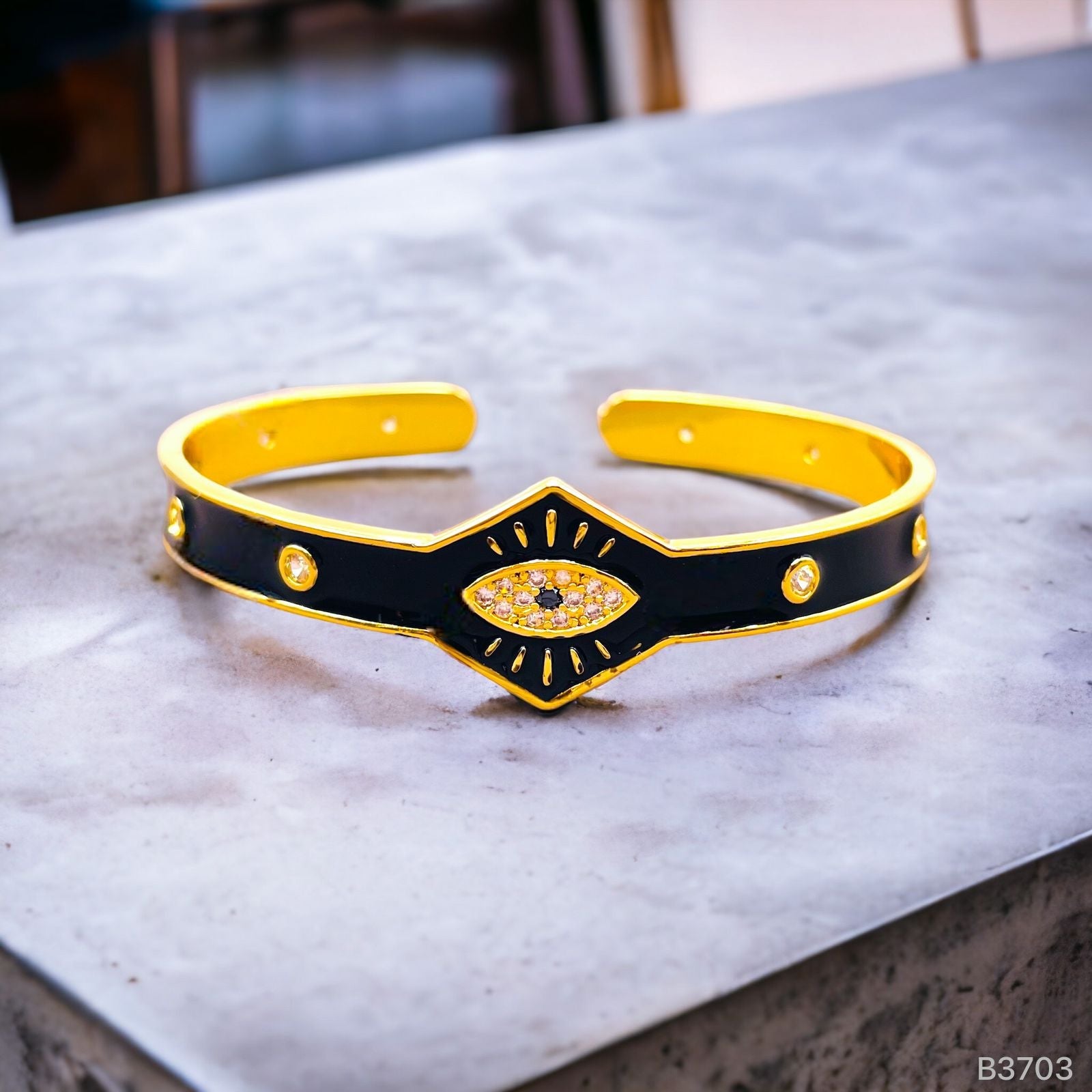Black Enamel Buckle Evil Eye 18K Gold Cuff Kada Bangle For Women Bulk