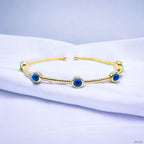 Five Evil Eye Slim Rope 18K Gold Cuff Kada Bracelet For Women Bulk