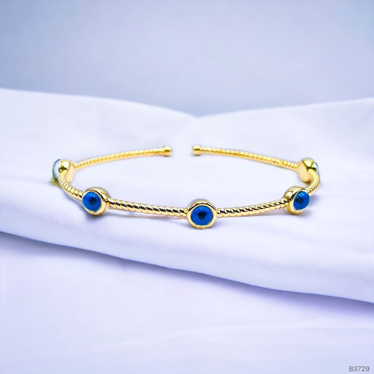 Five Evil Eye Slim Rope 18K Gold Cuff Kada Bracelet For Women Bulk