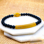 Luxury Black Beads Gold Cubic Zirconia Stainless Steel Customized Personalized Name Id Bar Bracelet For Men