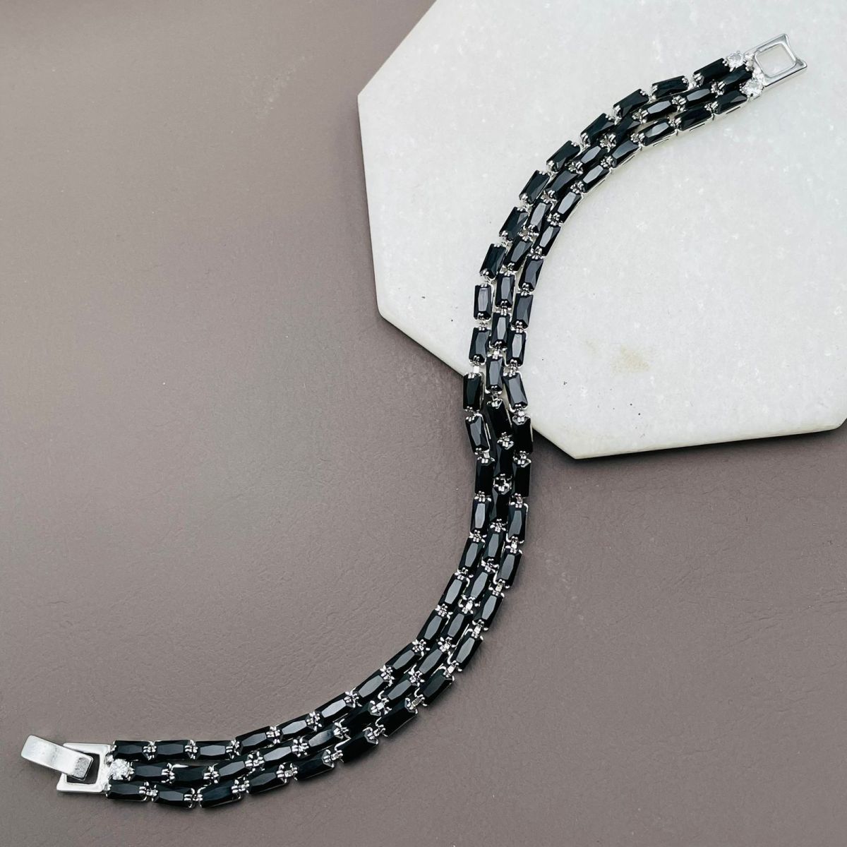 Black Baguette Cubic Zirconia Silver Tennis Bracelet For Women Bulk Main image