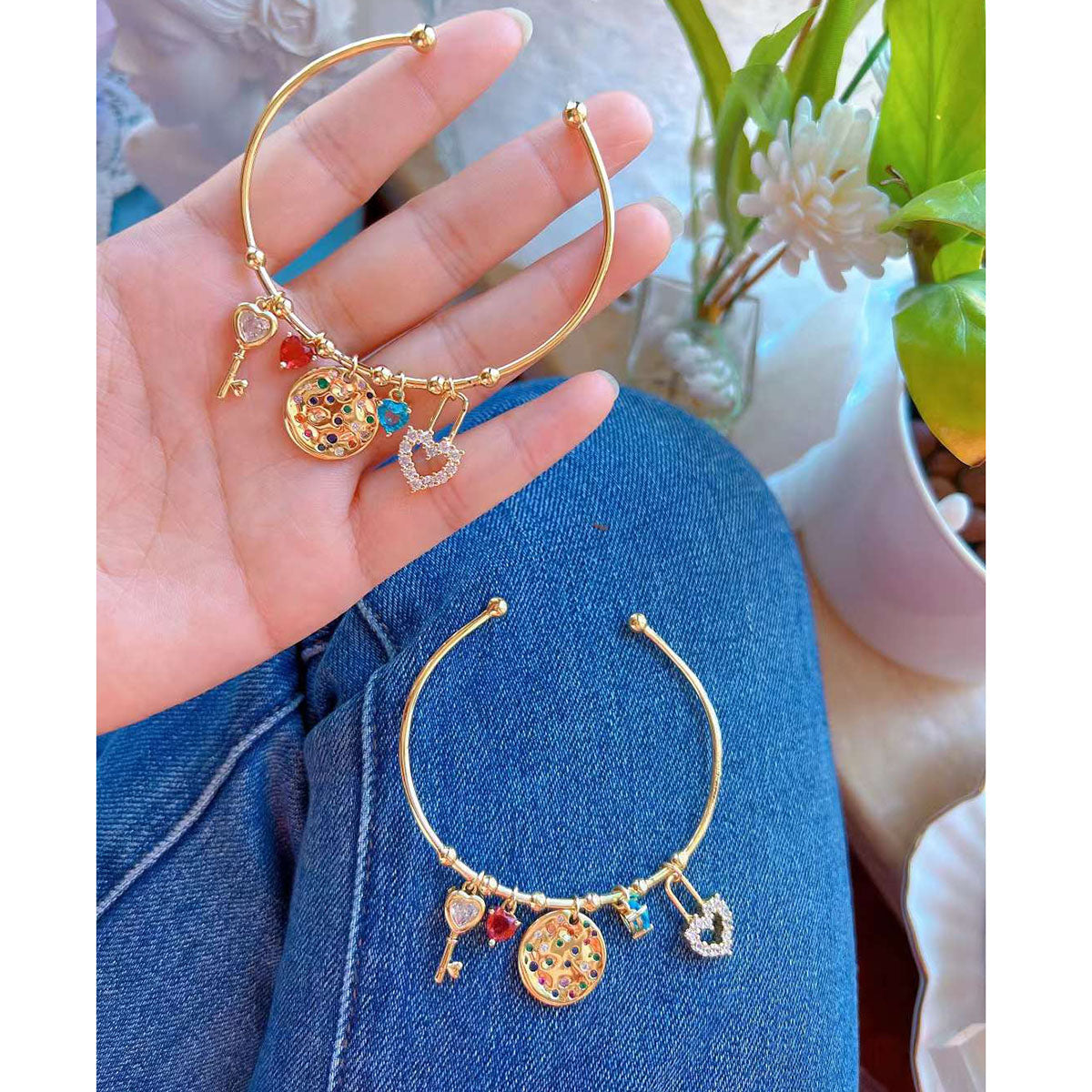 Lock Heart Love Key Charms 18K Gold Cuff Kada For Women Bulk Main image