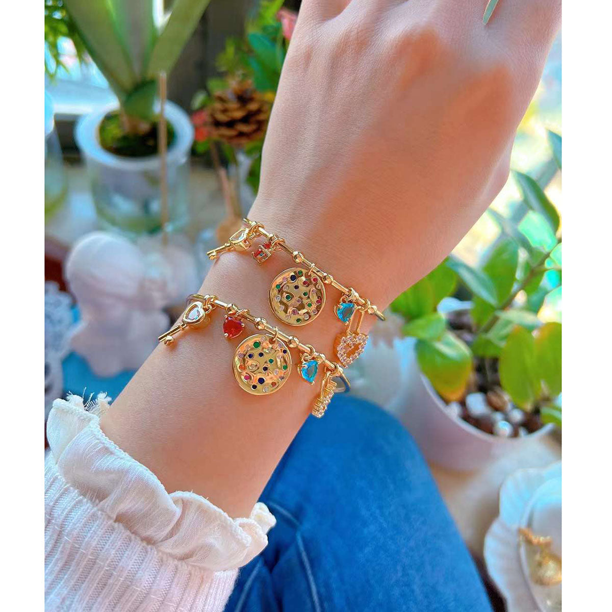 Lock Heart Love Key Charms 18K Gold Cuff Kada For Women Bulk