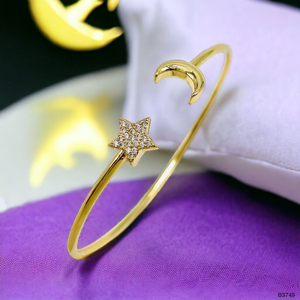 Star Moon Cubic Zirconia 18K Gold Anti Tarnish Cuff Bracelet Bulk