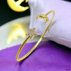 Star Moon Cubic Zirconia 18K Gold Anti Tarnish Cuff Bracelet Bulk