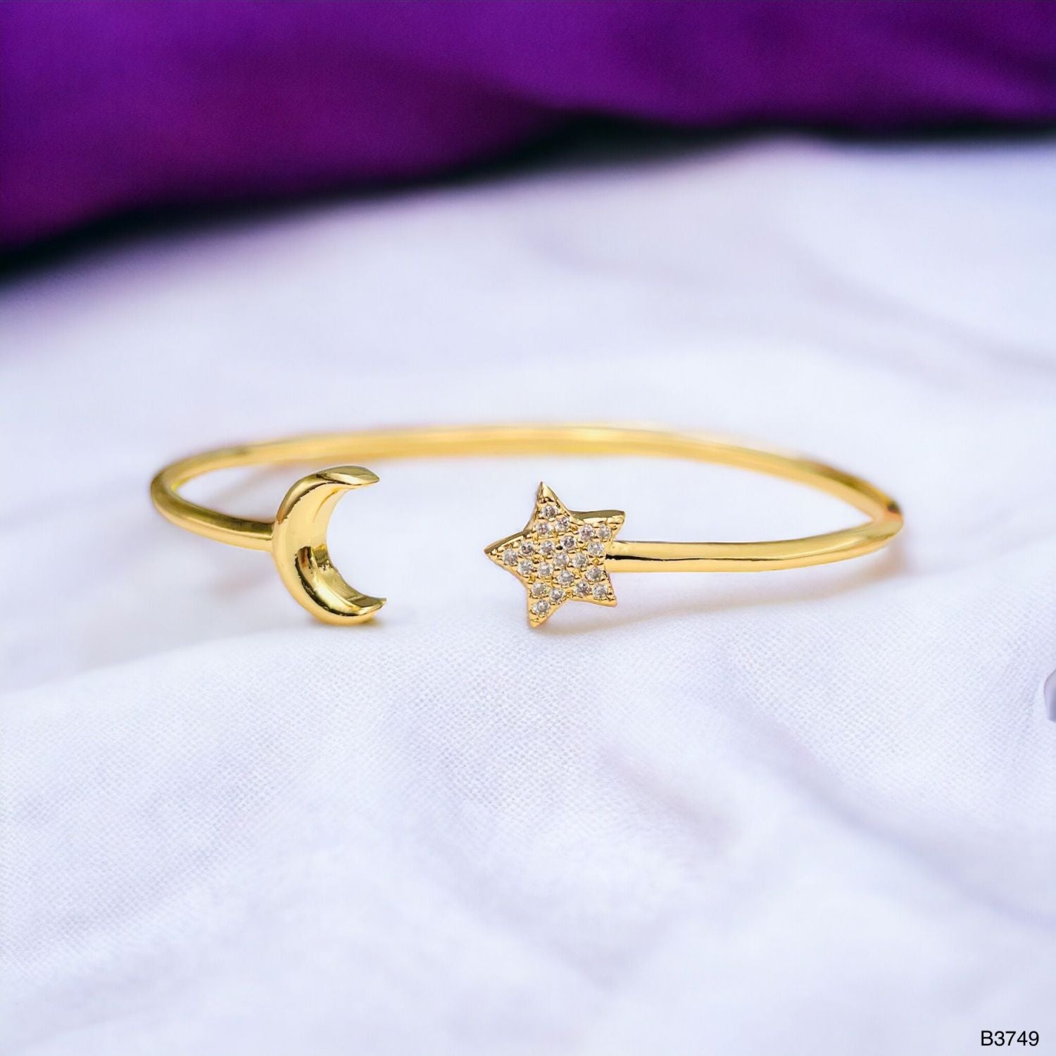 Star Moon Cubic Zirconia 18K Gold Anti Tarnish Cuff Bracelet Bulk