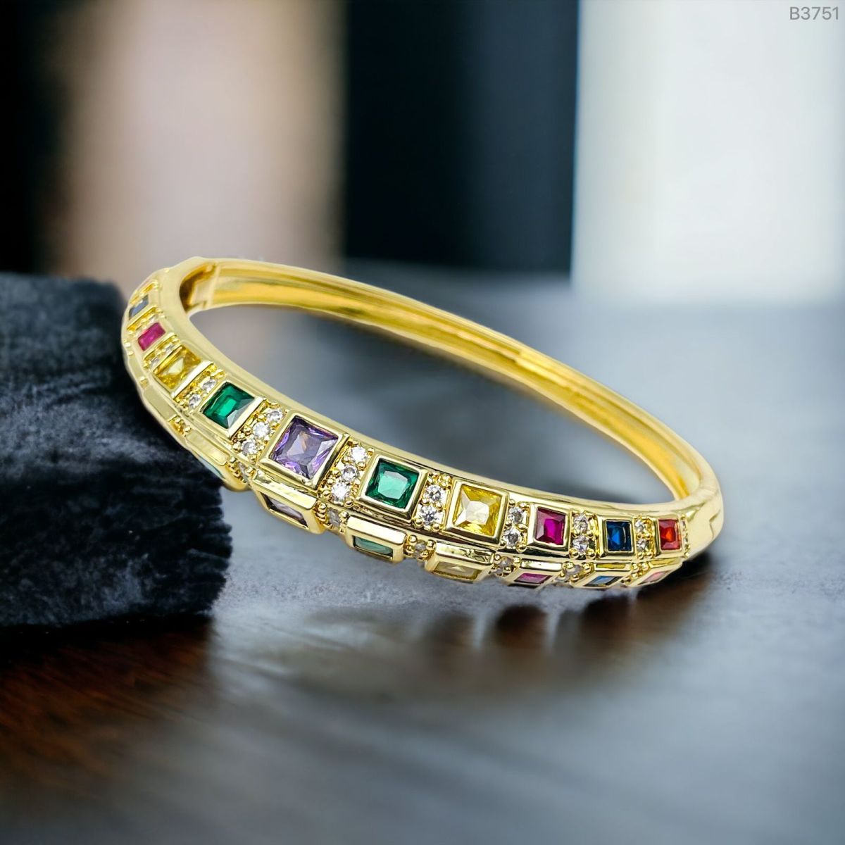 Emerald Multi Square CZ 18K Anti Tarnish Gold Openable Kada Bulk
