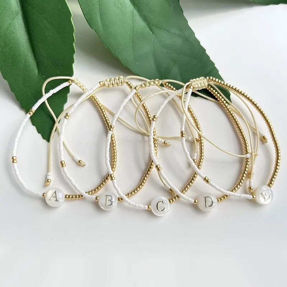 Alphabets Letter Moon Handcrafted White Thread Gold Bracelet Bulk Secondary image
