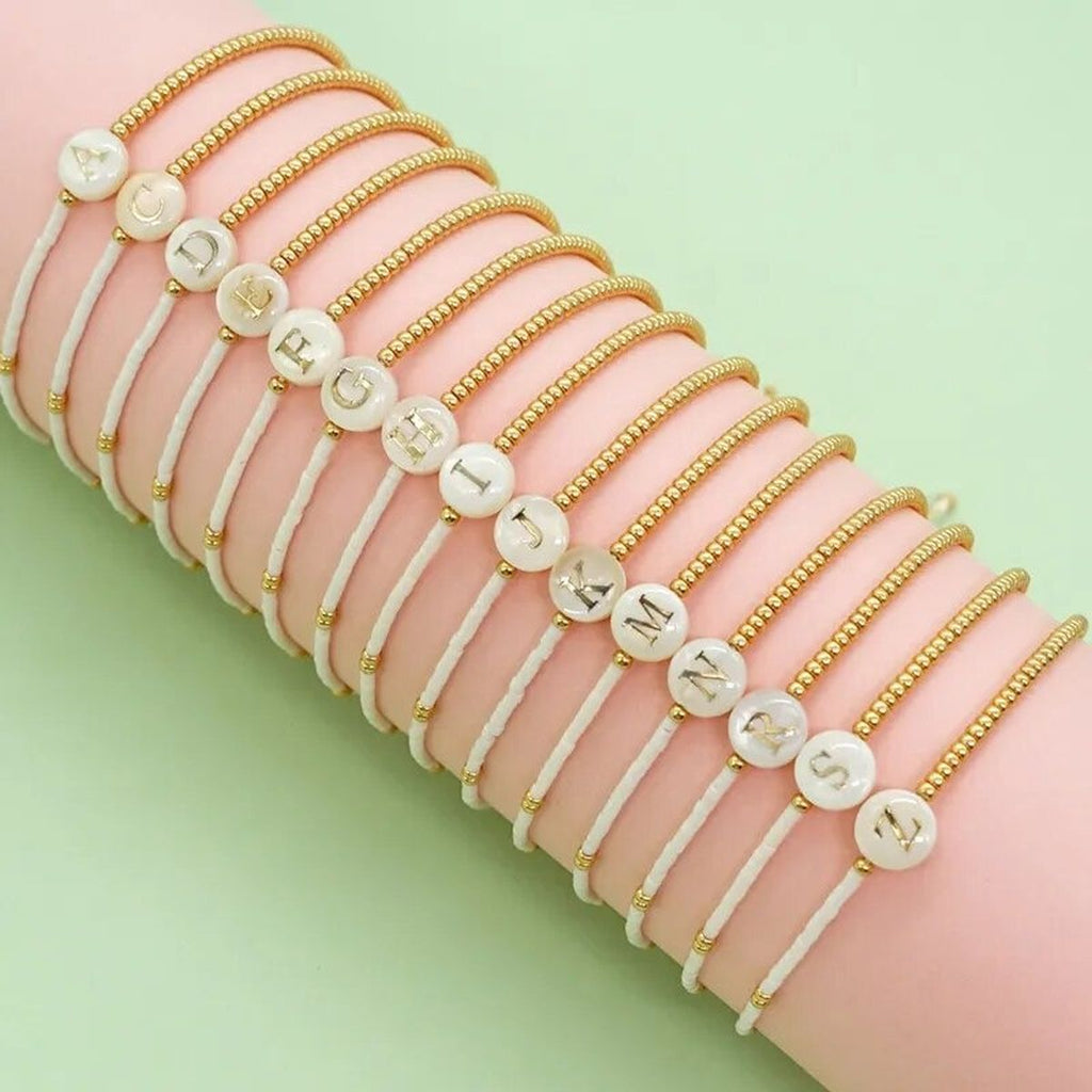 Alphabets Letter Moon Handcrafted White Thread Gold Bracelet Bulk