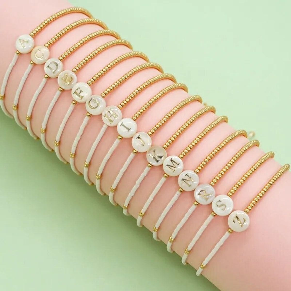 Alphabets Letter Moon Handcrafted White Thread Gold Bracelet Bulk