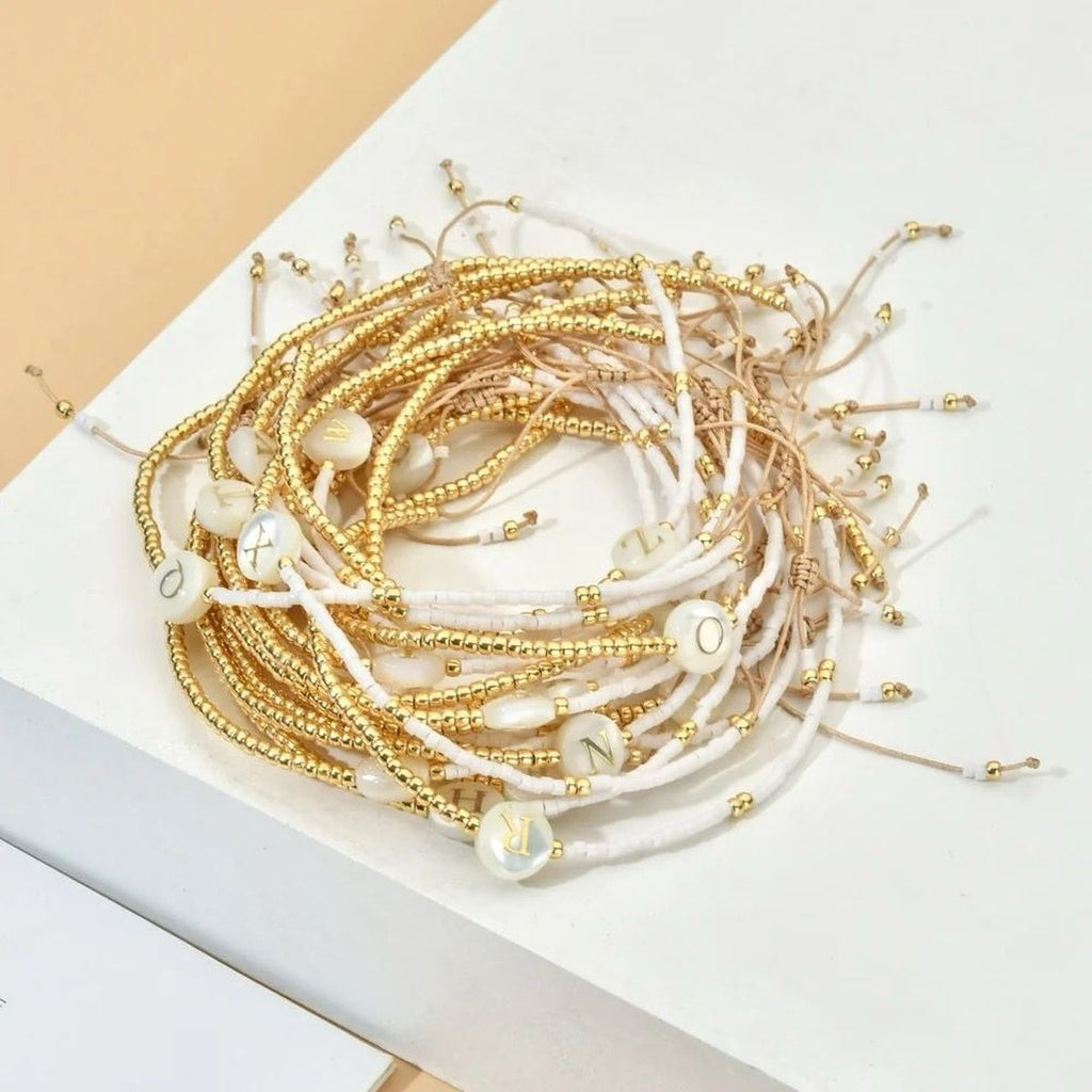 Alphabets Letter Moon Handcrafted White Thread Gold Bracelet Bulk